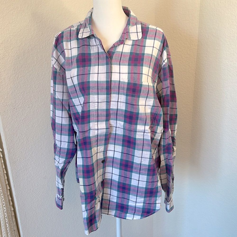 Vintage Partners by Mervyns Plaid Button Long Sleeve Top ~ Size Large